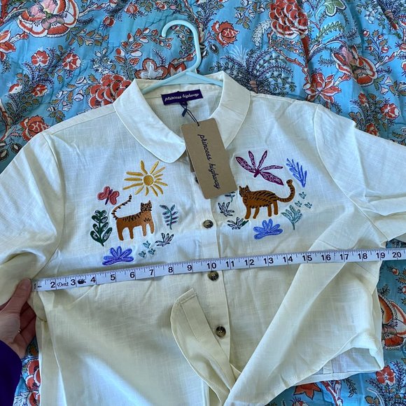 NWT Modcloth Safari Sun Chasers blouse w/ embroiderd tigers, women's size large - Picture 12 of 16